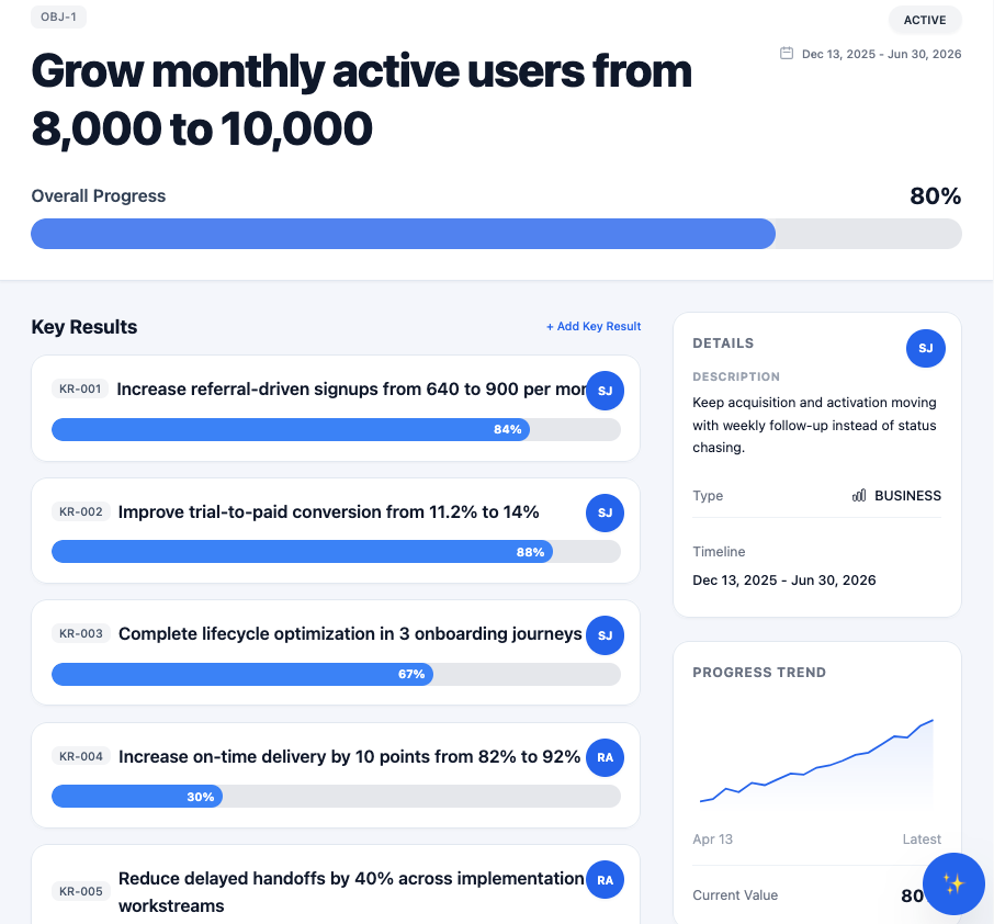 Northstar shows live  view of execution with current status, key risks, and the context leaders need to act